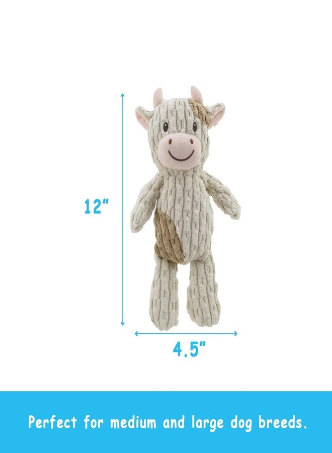 Linzy Plush Cow Dog Toy, Soft Squeaky Chew Toy for Small Medium Large Dogs, White and Tan, Interactive Pet Toy, 12 Inch - Image 5